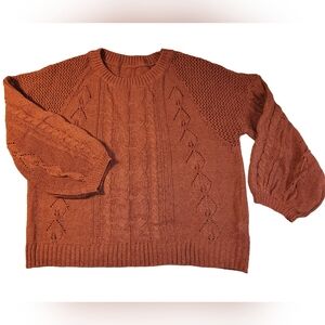 Copper/Rust Cable Knit Sweater Bishop Baloon Sleeves Size Medium NWOT